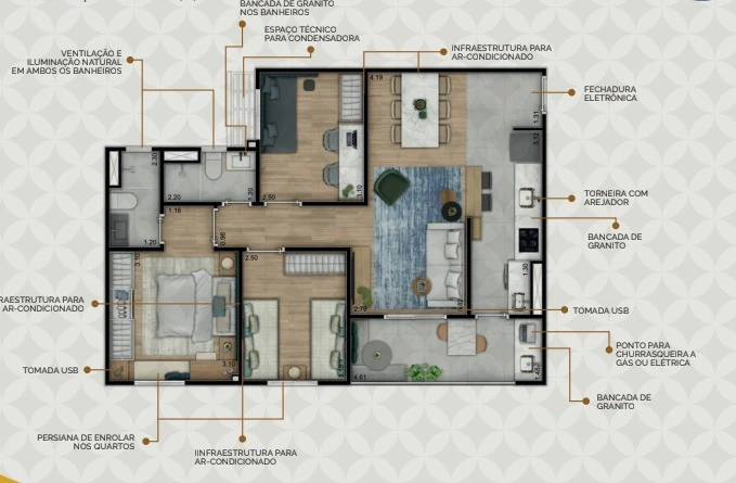 Apto com 74m² 0