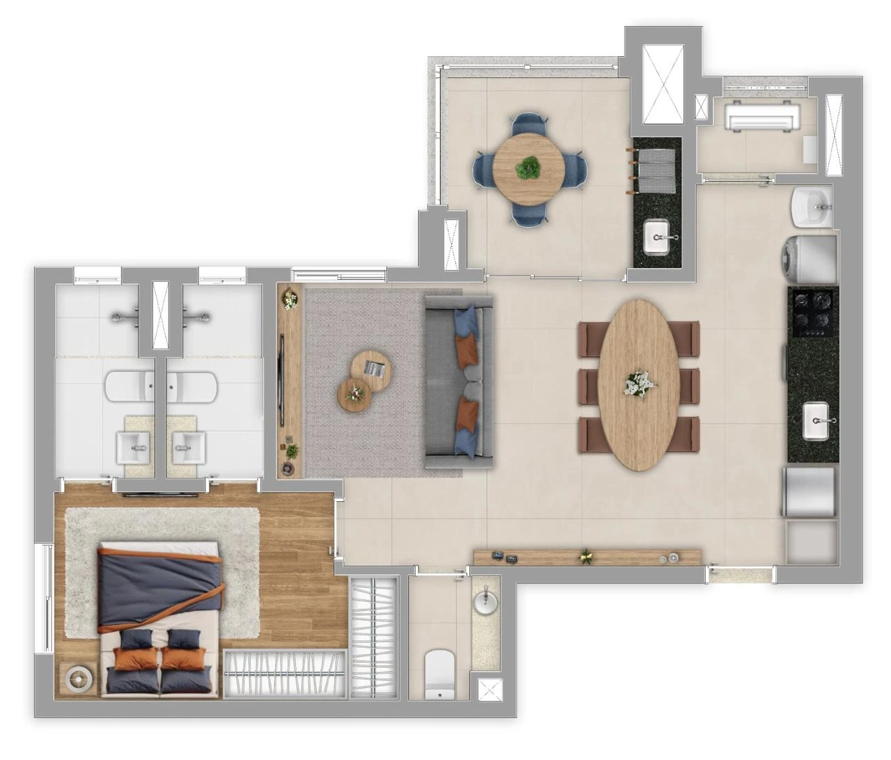 Apto com 68m² 0