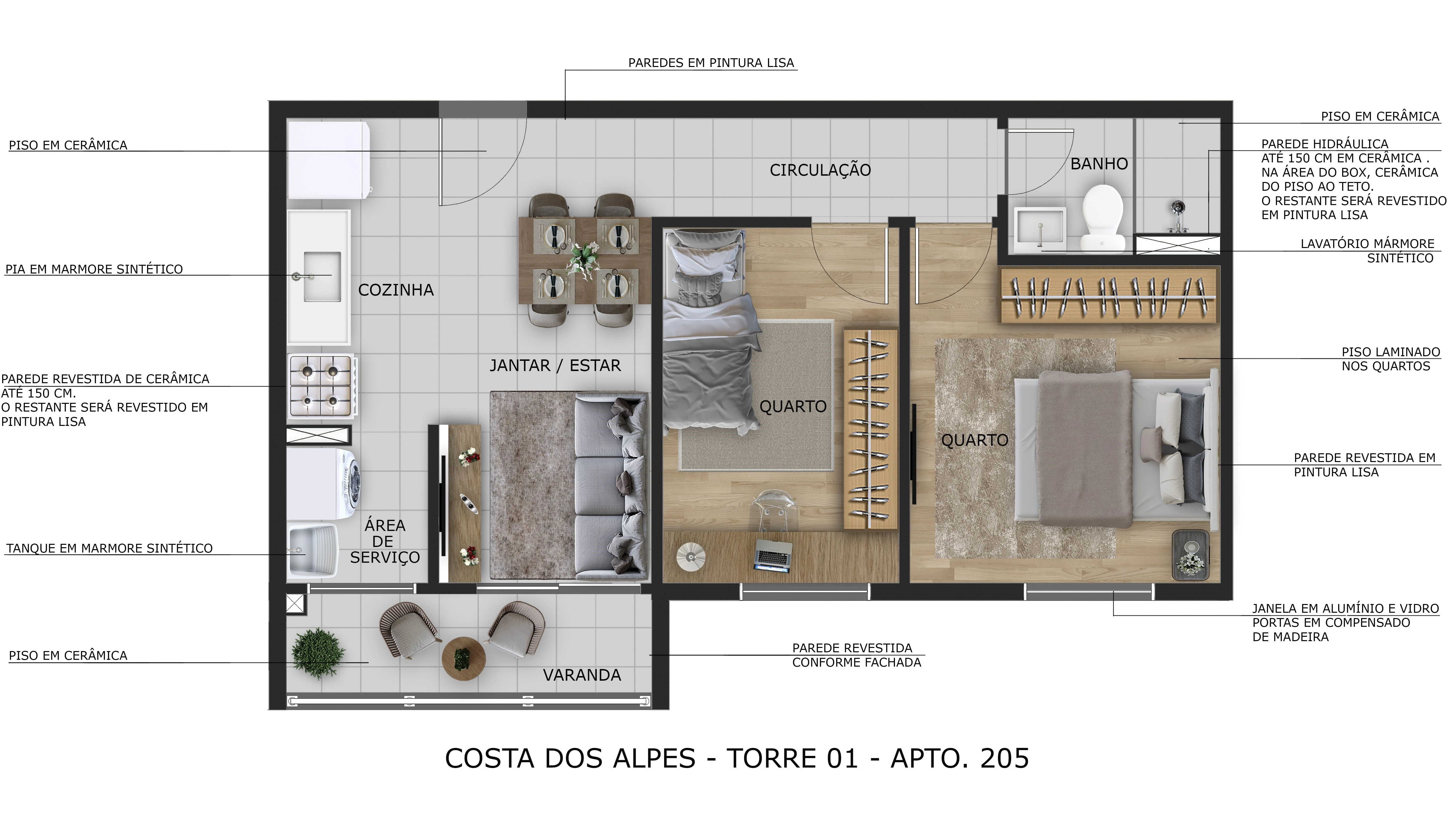 Apto com 43,76m² 0