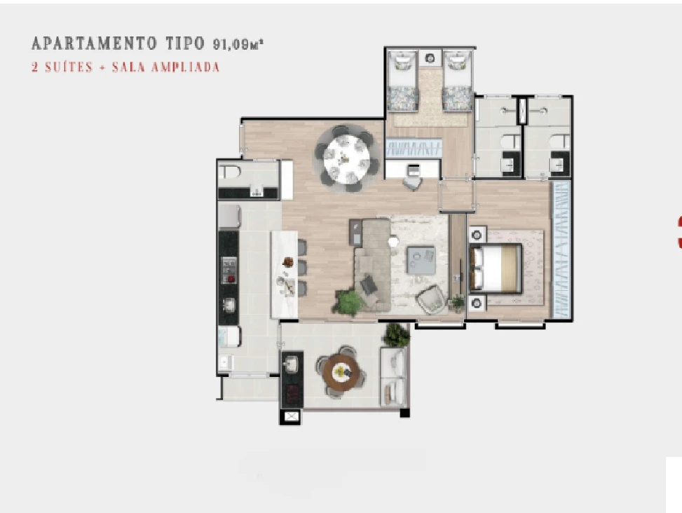 Apto com 91m² 0