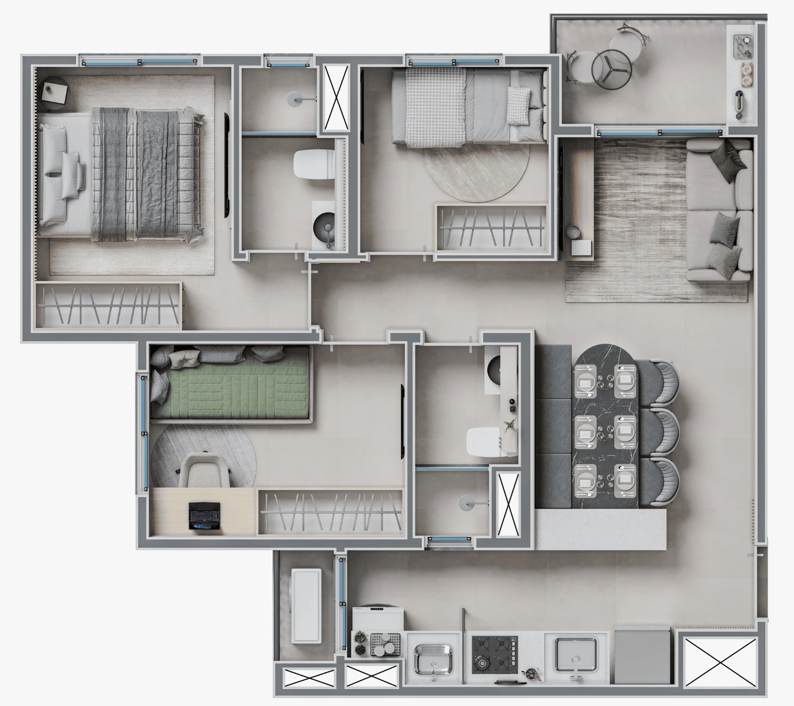 Apartamento 3 dormitórios 0