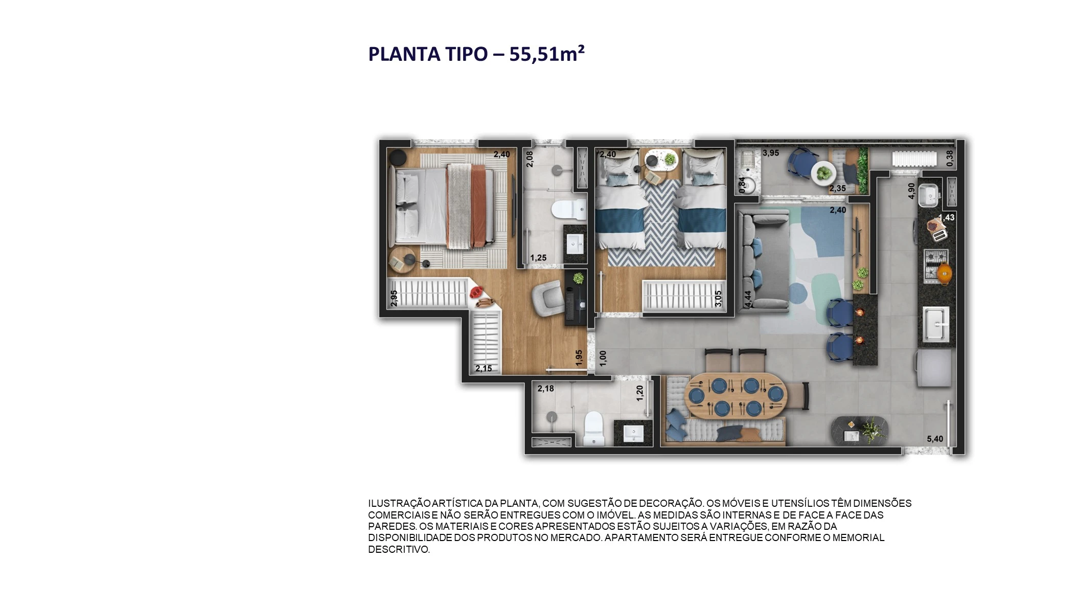 Apto com 55m² 0