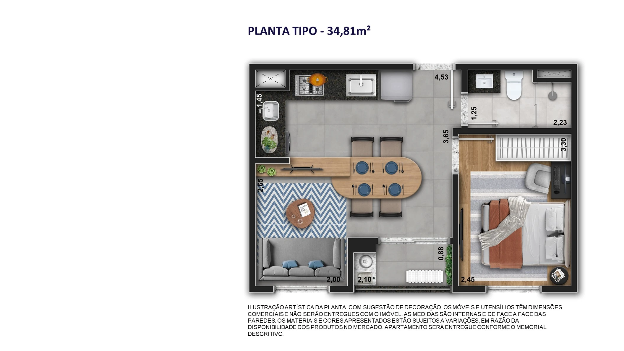Apto com 34m² 0