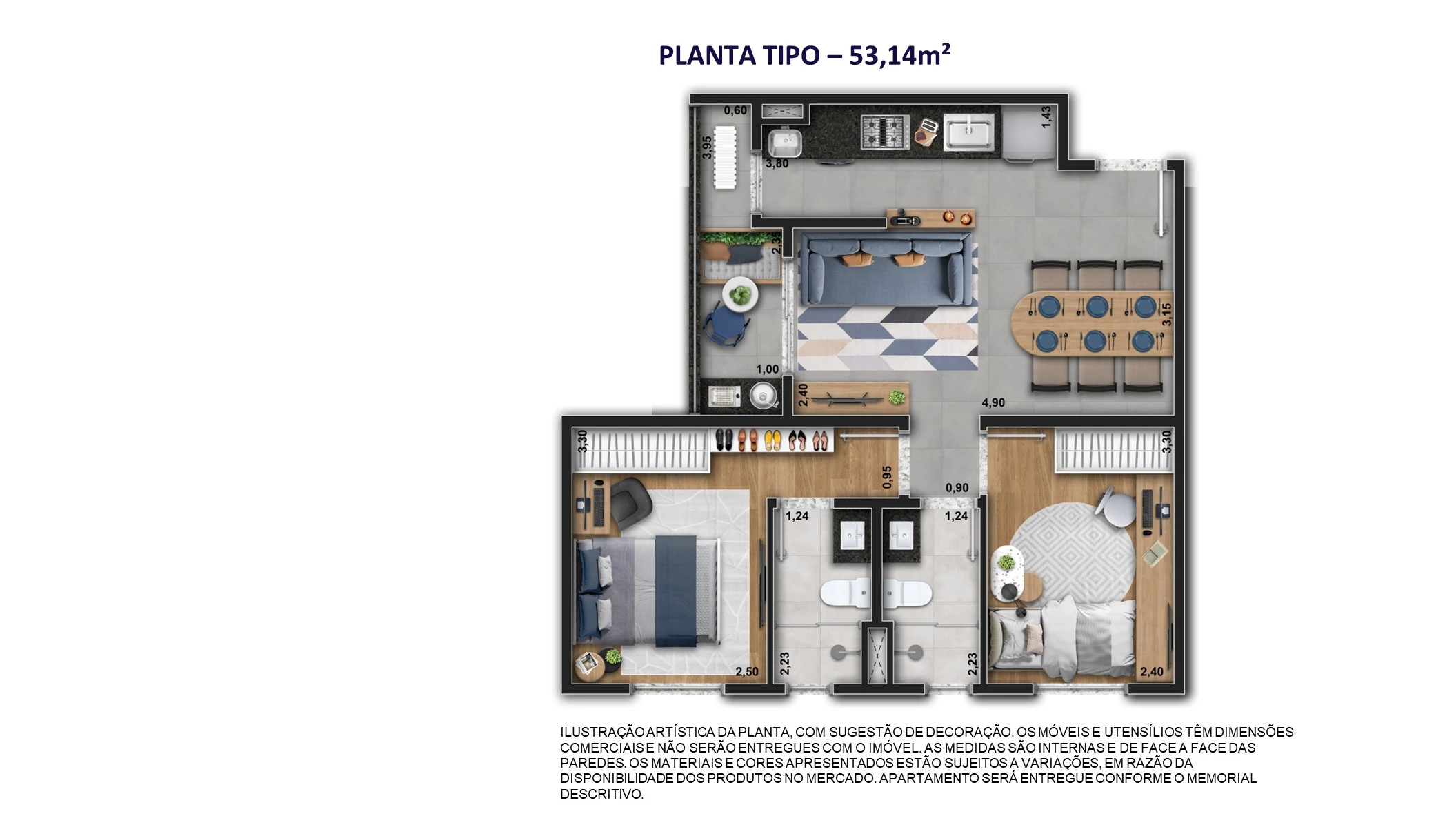 Apto com 53m² 0