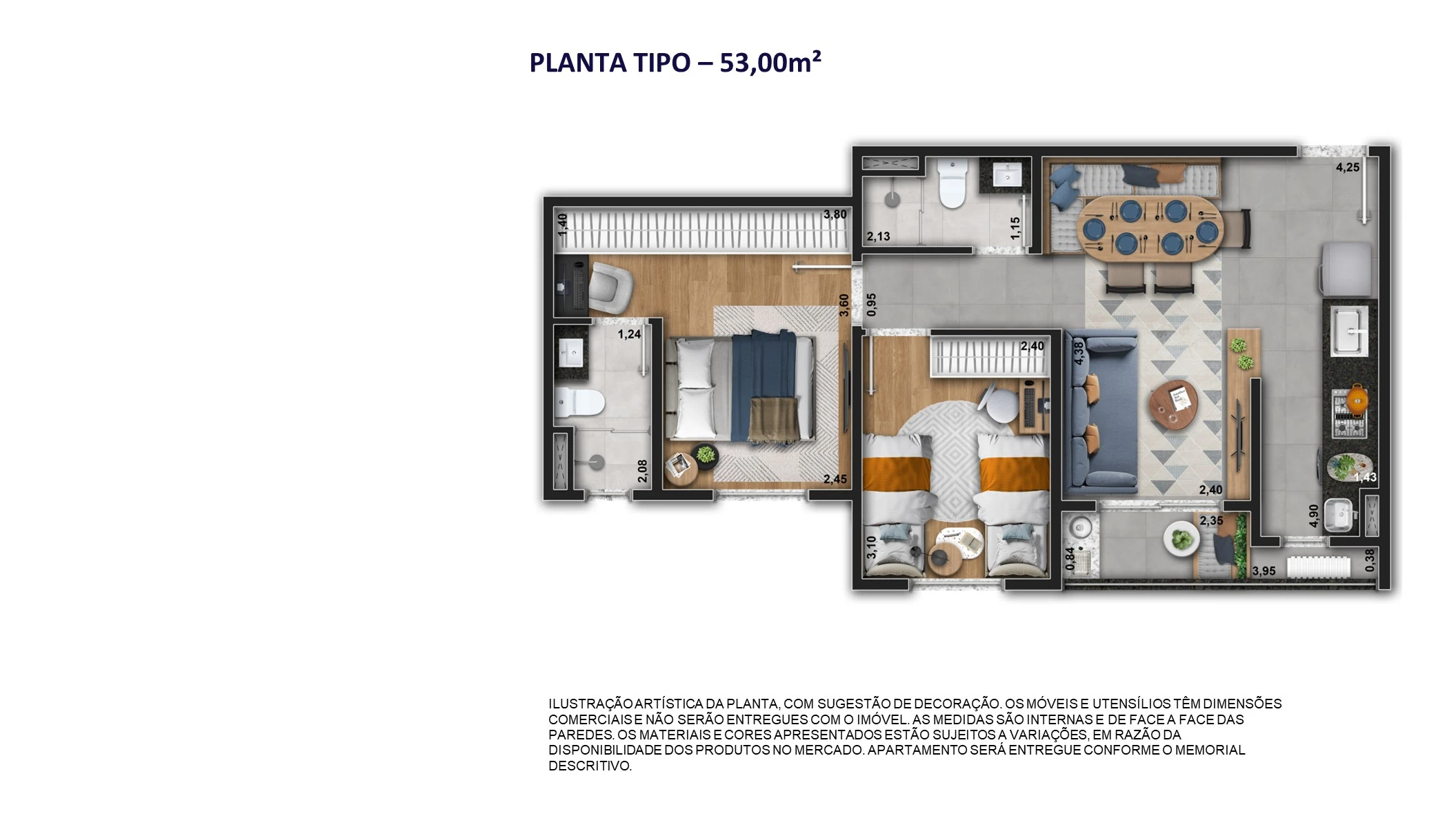 Apto com 53m² 0