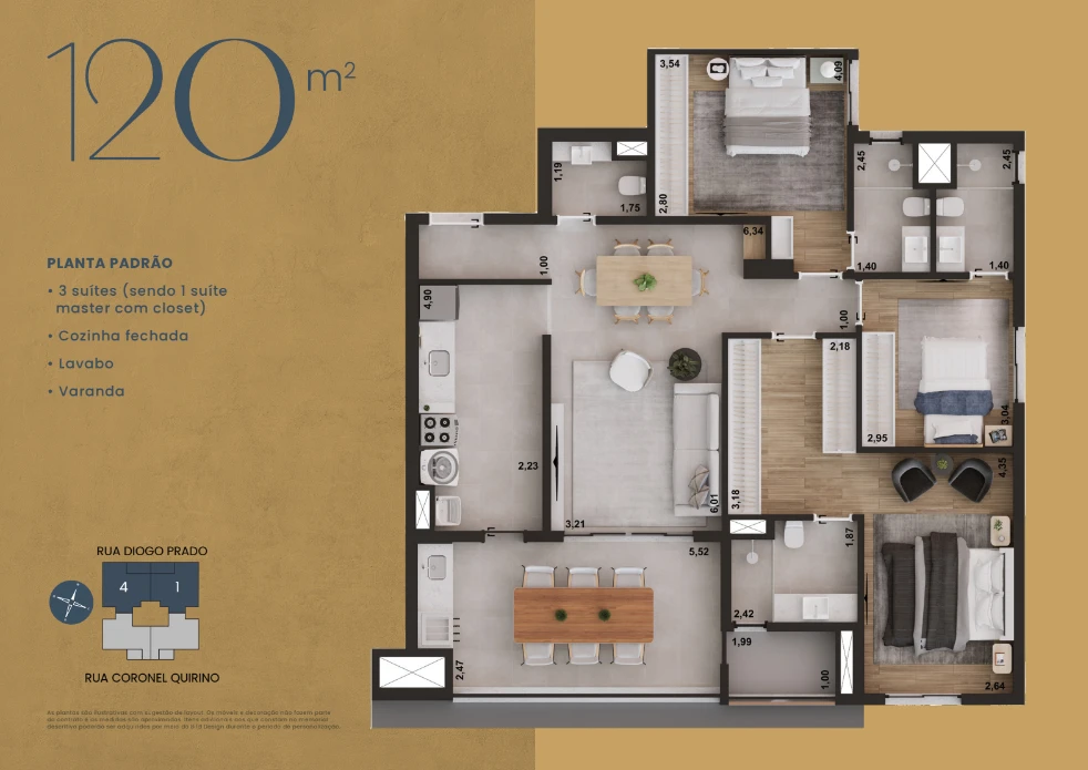 Apto com 90m² 0