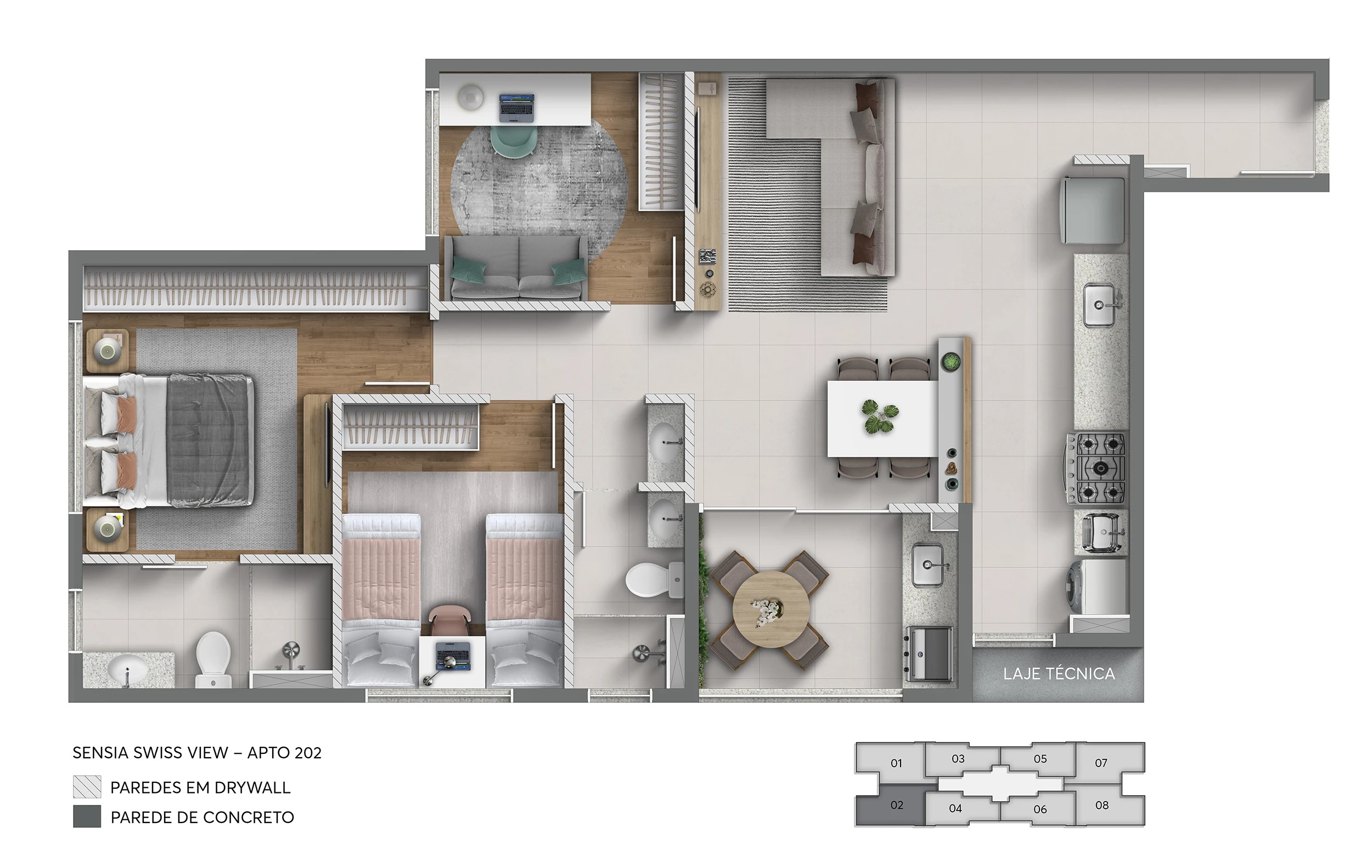 Apto com 62m² | Ponta 0