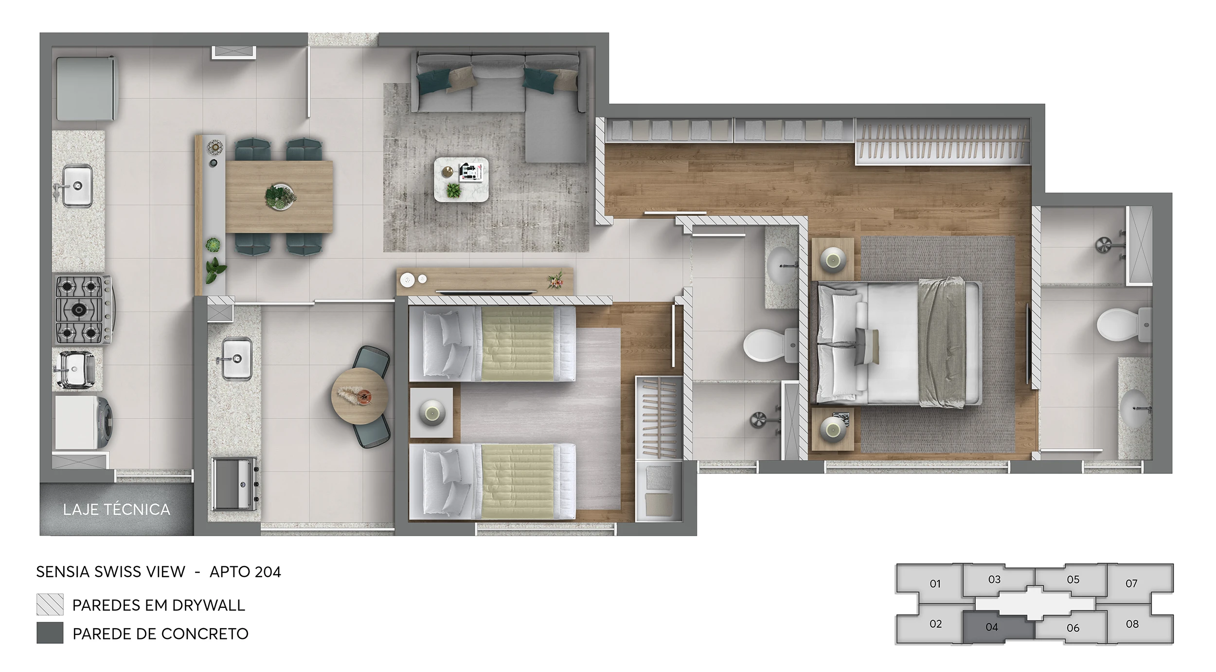 Apto com 62m² | Meio 0