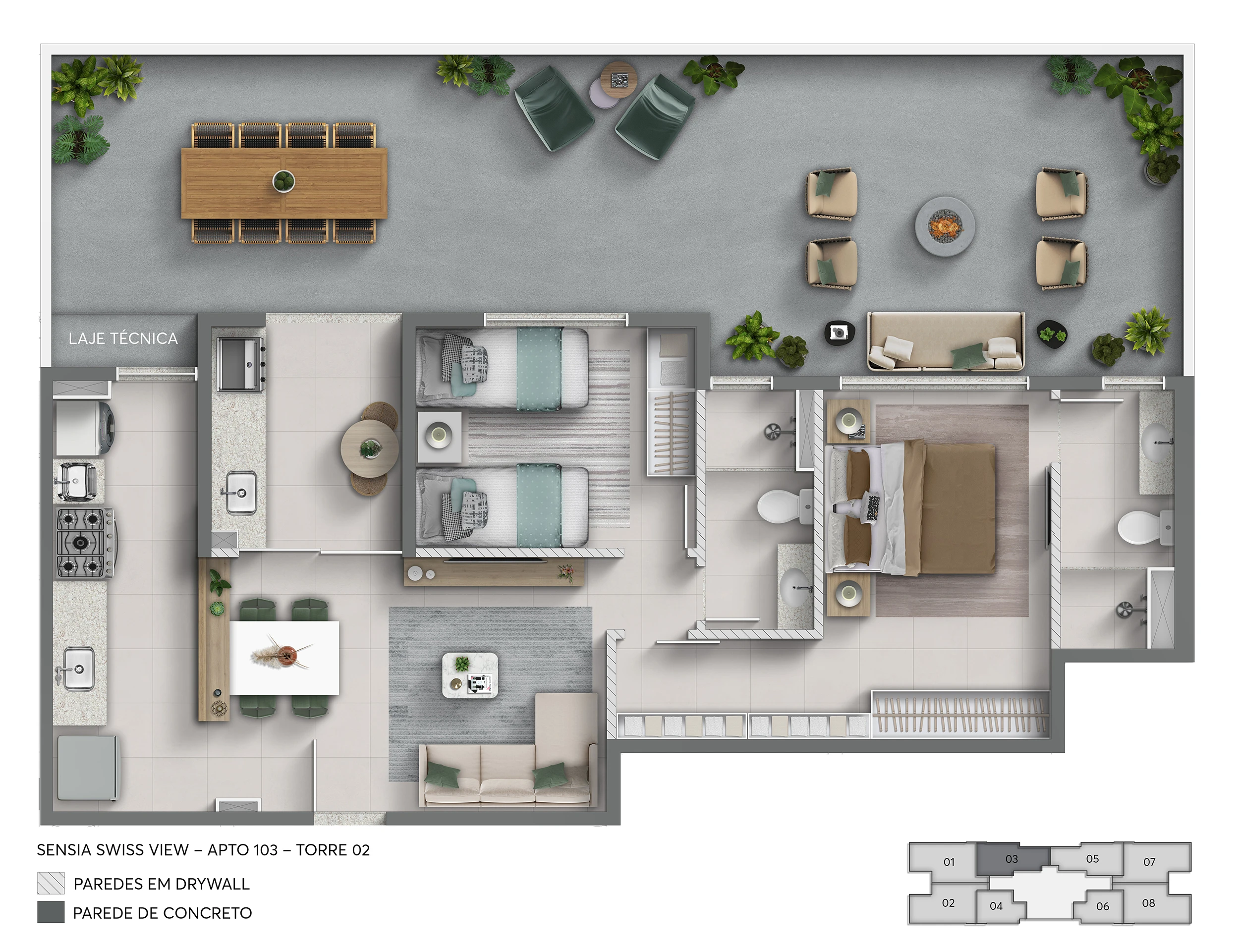 Apto com 74m² | Meio 0