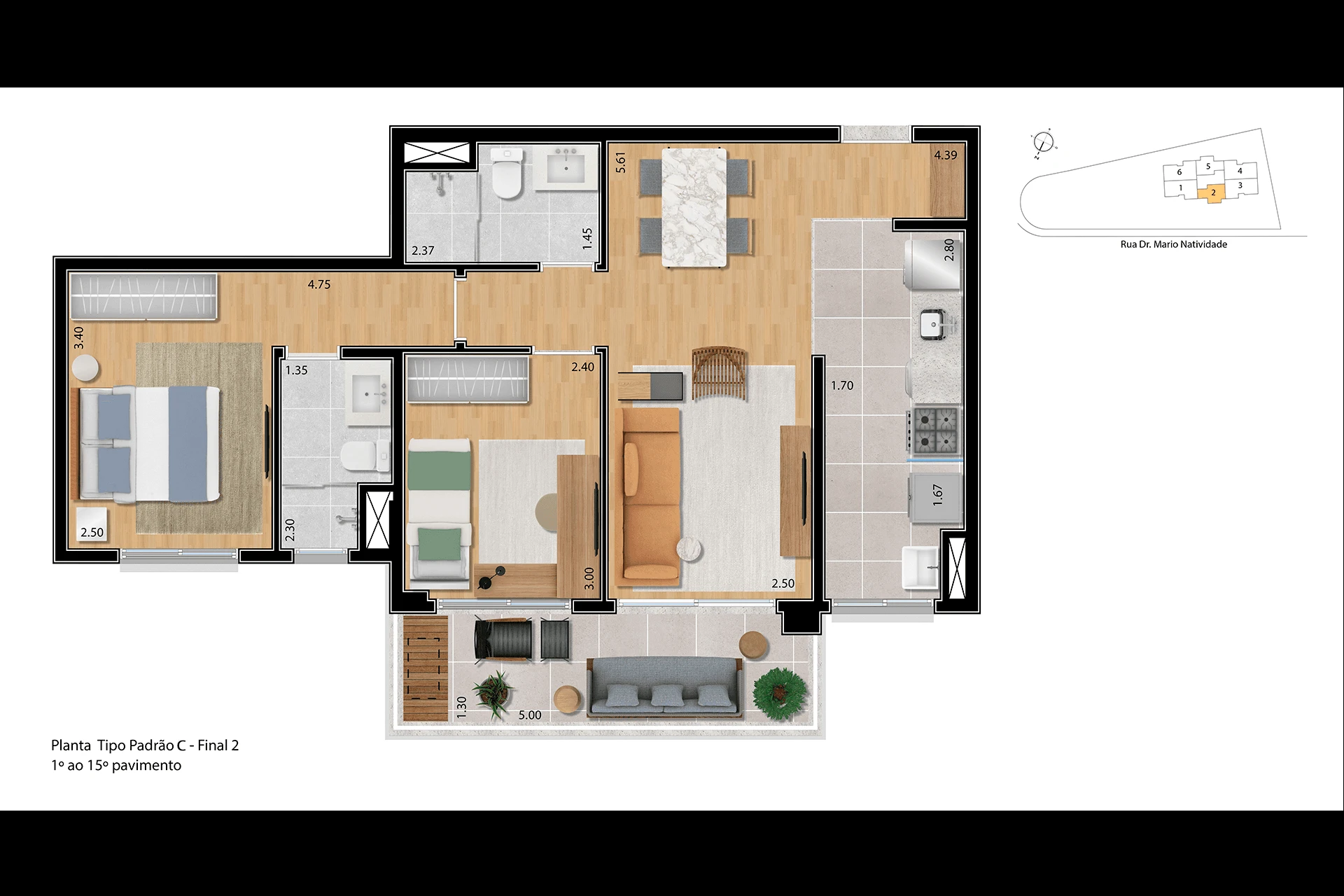 Planta 2 dorms 66m² 0