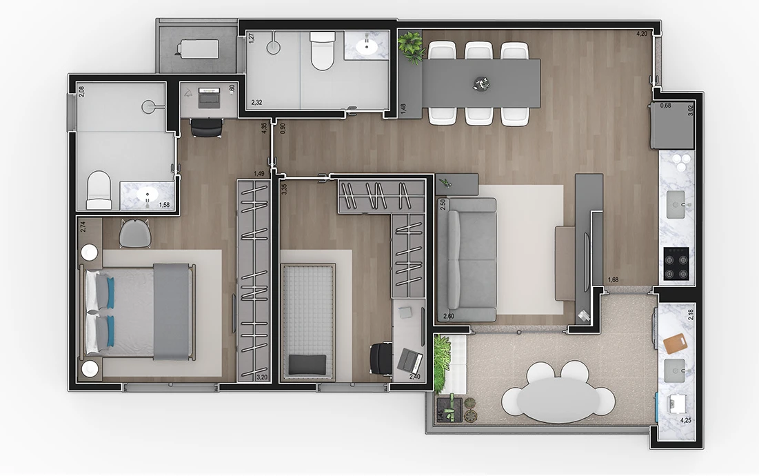 Apto com 61m² 0