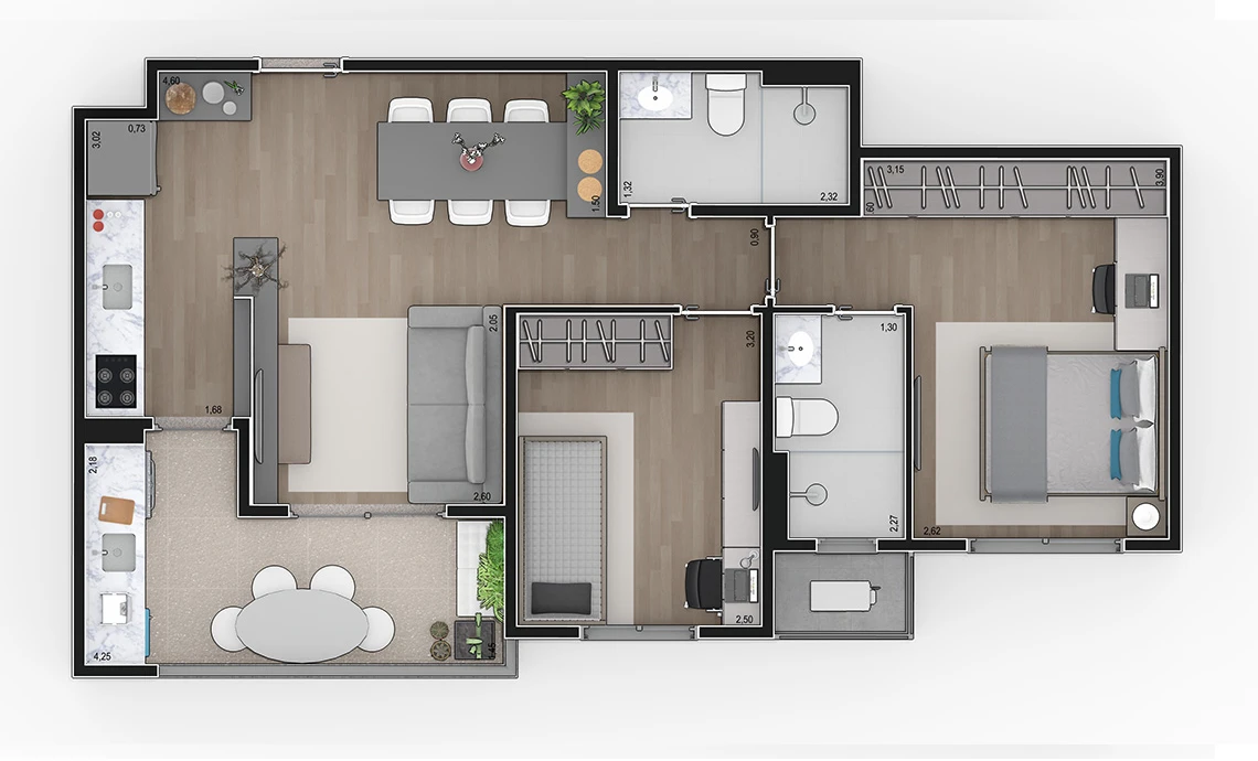 Apto com 61m² 0