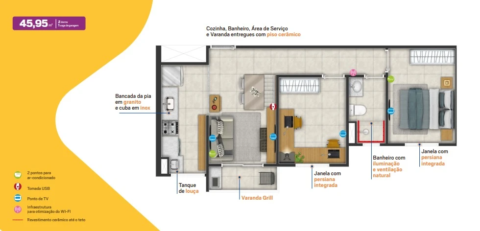 Apto com 45,95m² 0
