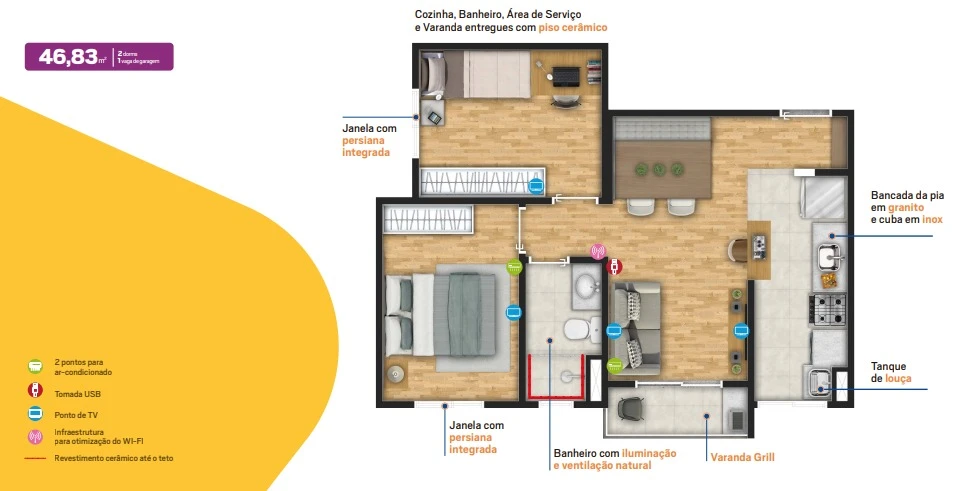 Apto com 46,93m² 0