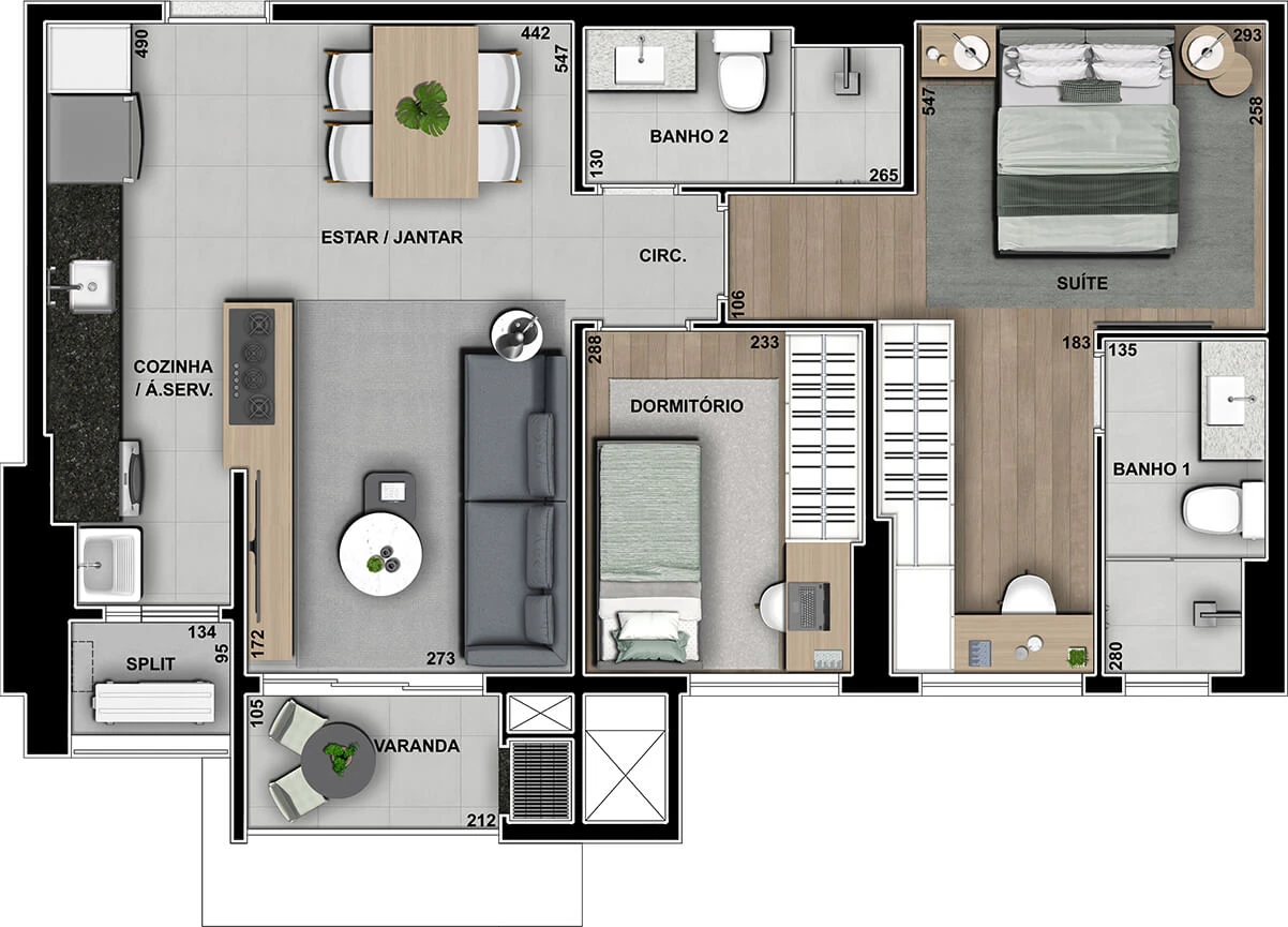 Apto com 68m² 0