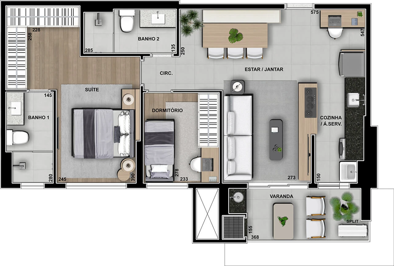 Apto com 77m² 0