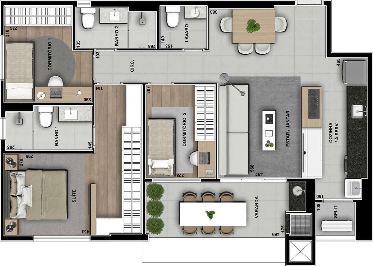 Apto com 96m² 0