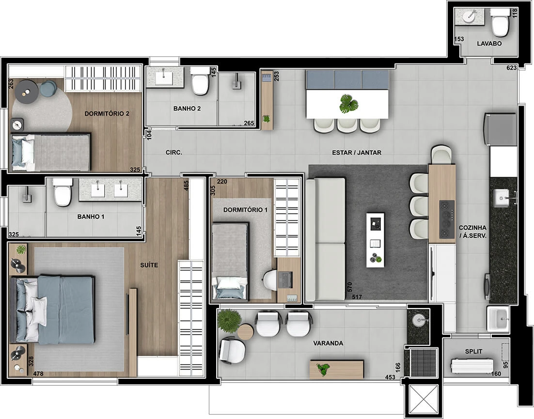 Apto com 105m² 0