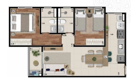 Apto com 55,90m² 0