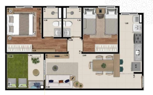Apto com 62,72m² 0
