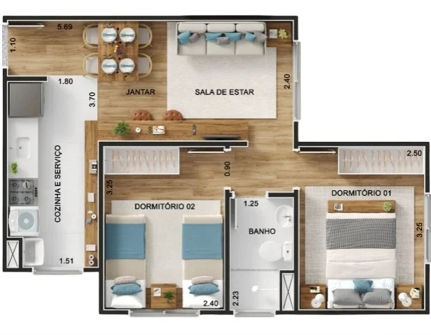 Apartamento De 2 dormitóriod 0