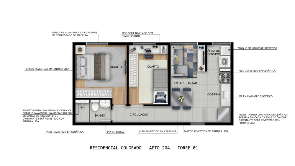 Apto com 39,96m² 0