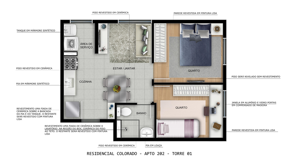 Apto com 36,87m² 0