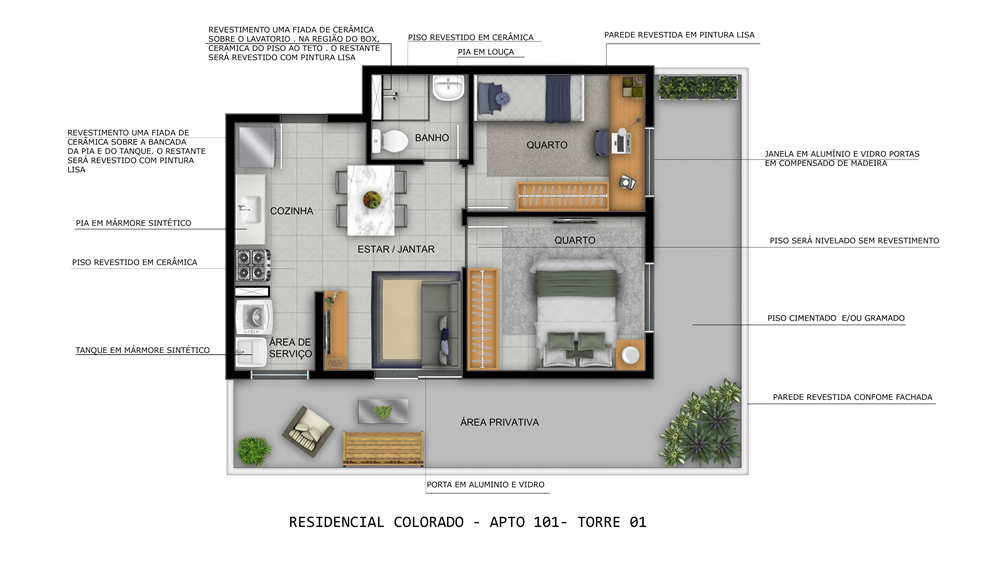 Apto com 37,08m² 0