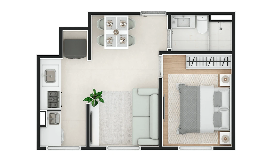 Planta de 1 Dormitórios 0