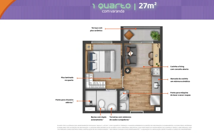Planta de 1 Dormitório 0
