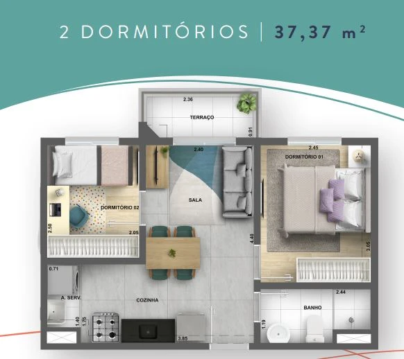 Planta de 2 Dormitórios 0