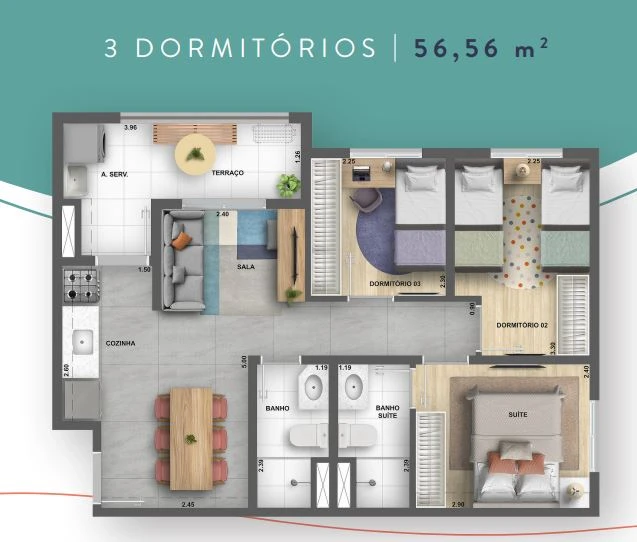 Planta de 3 Dormitórios 0