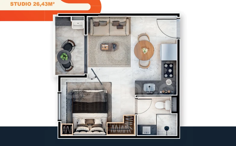 Planta de 1 Dormitório 0