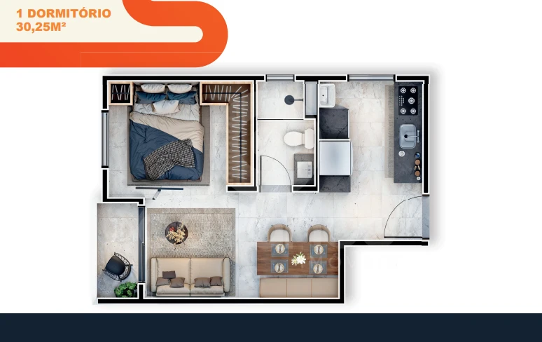 Planta de 1 Dormitório 0