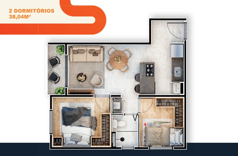 Planta de 2 Dormitórios 0