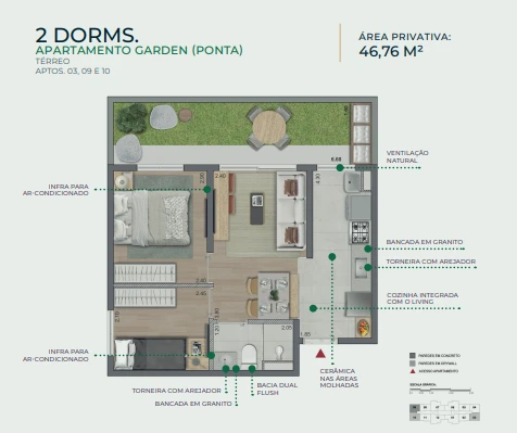 Planta de 2 Dormitórios Garden 0
