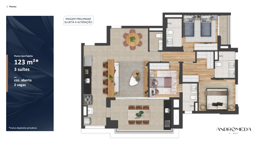 Planta de 3 Dormitórios 0