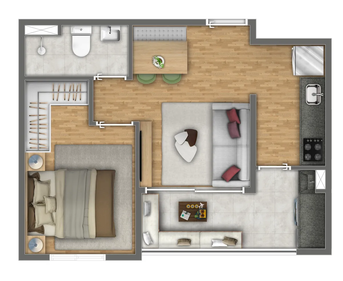 Planta de 1 Dormitório 0