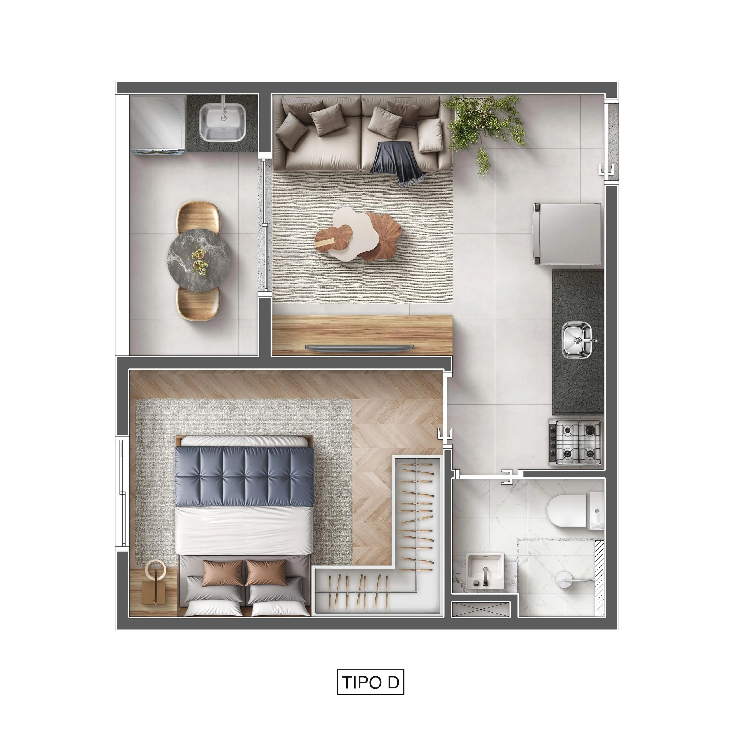 Planta de 1 Dormitório 0