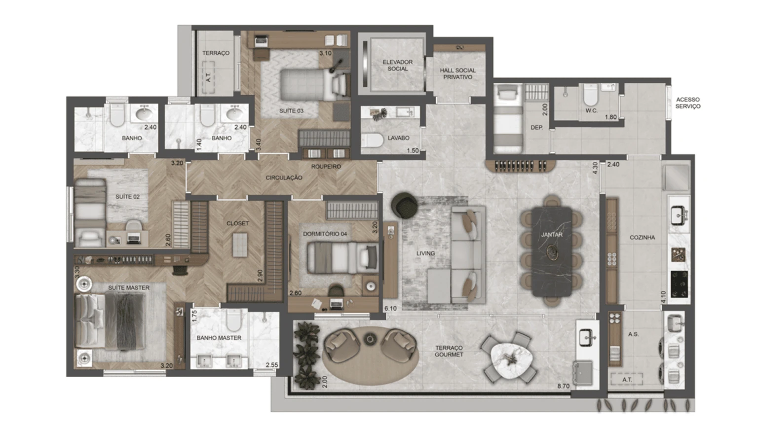 170m² - 3 Suítes - Living e Suíte Master Ampliados - Cozinha Integrada ao Gourmet 0