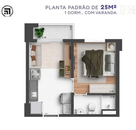 Planta de 1 Dormitórios 0