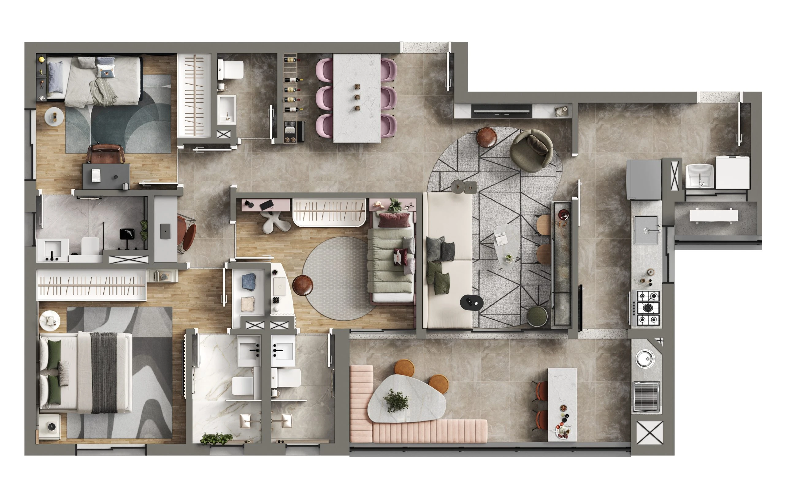 Planta de 3 Dormitórios 0