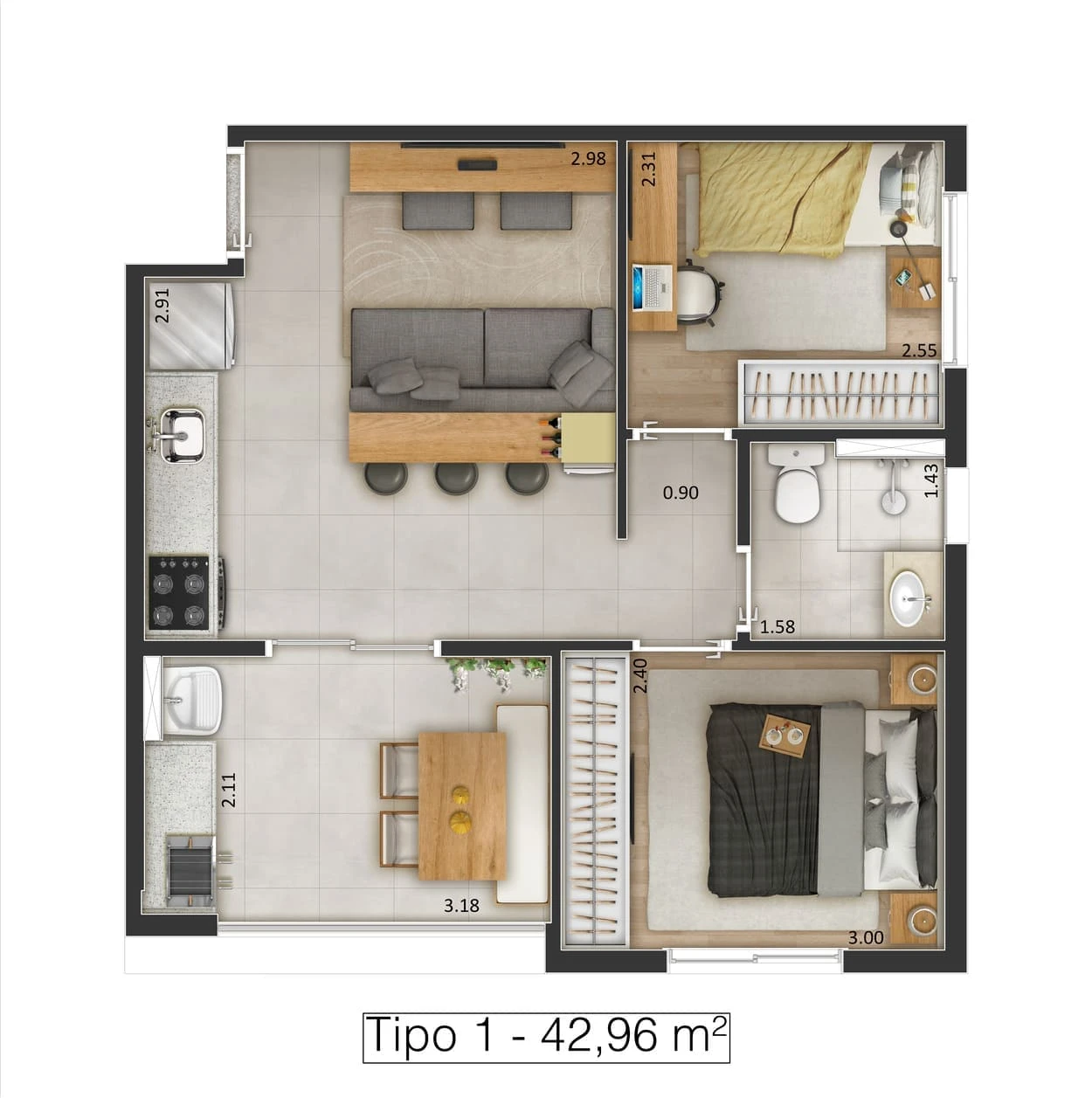 Planta de 2 Dormitórios 0