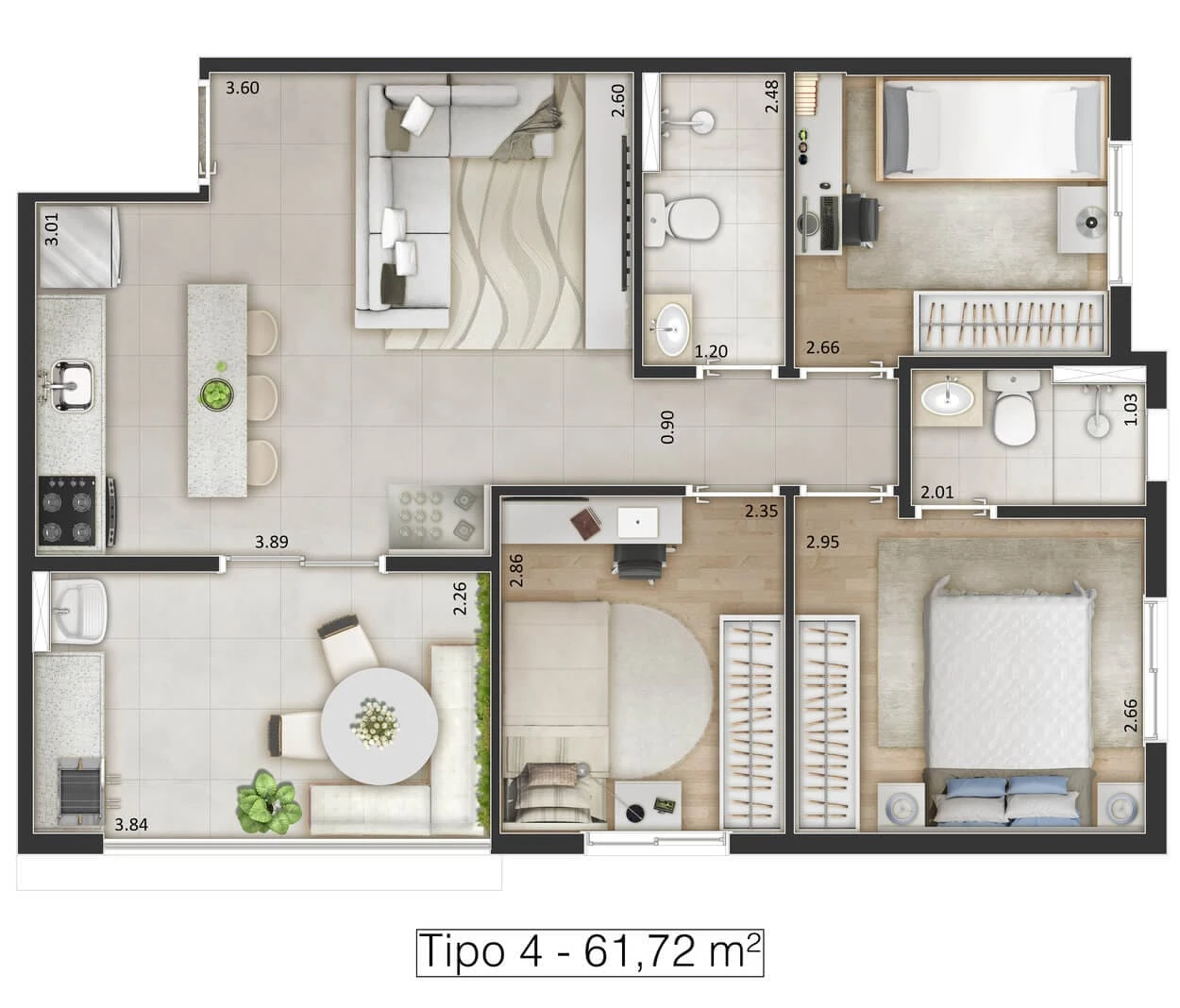 Planta de 3 Dormitórios 0