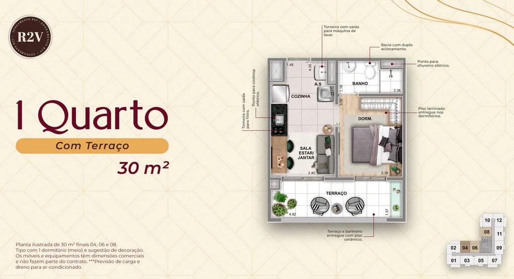 Planta de 1 Dormitórios 0