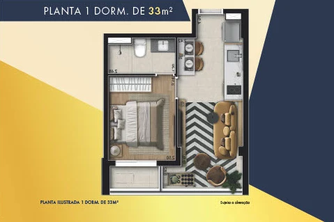 Planta de 1 Dormitório 0