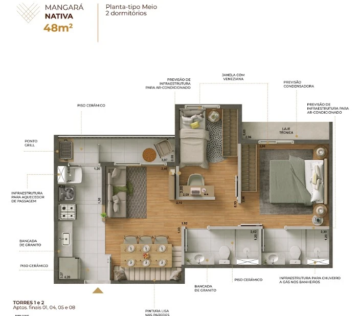 2 dormitórios com suite 0
