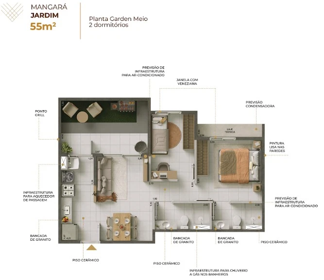 2 dormitórios com suite e garden 0