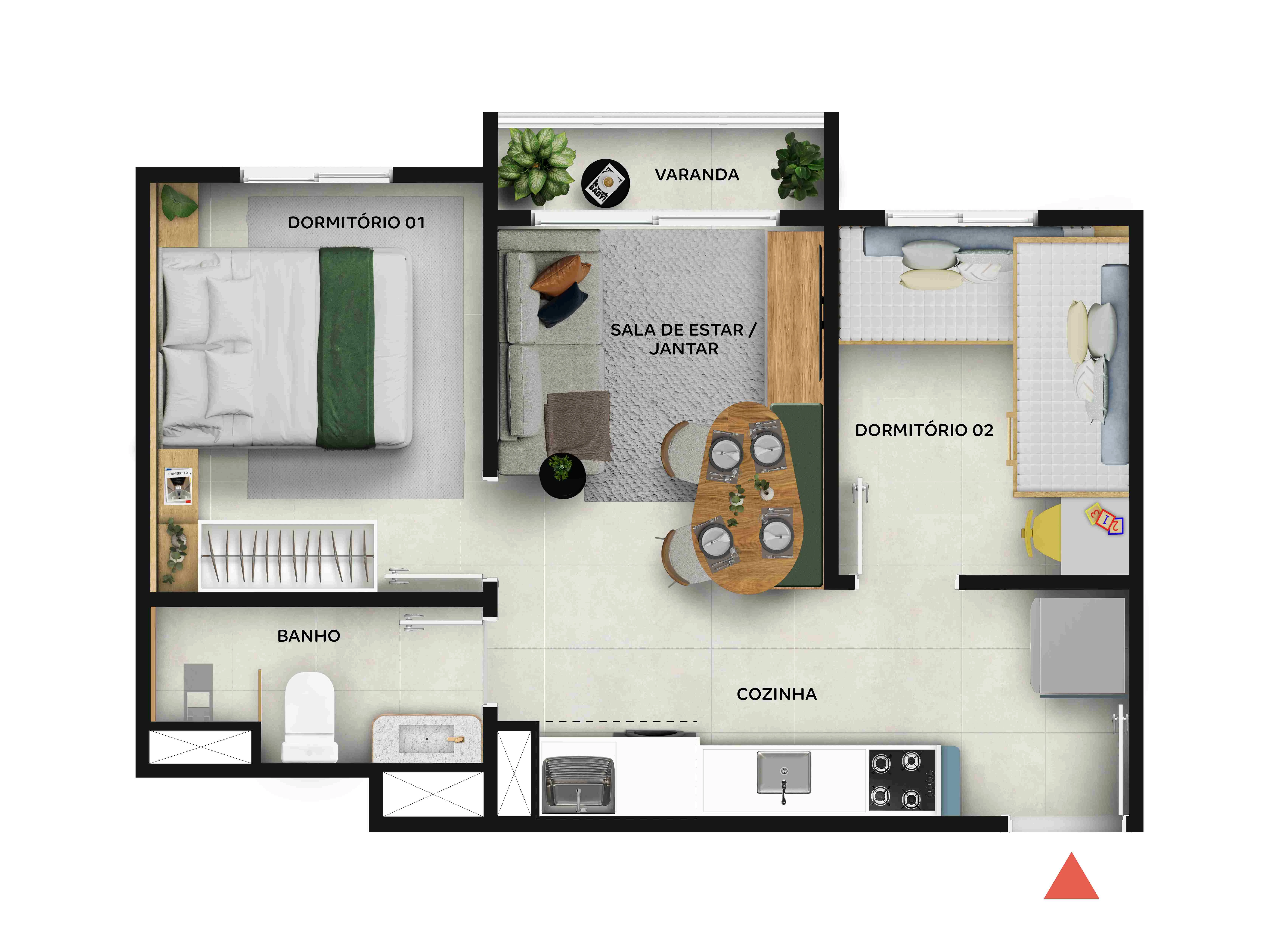 Plantas 2 dormitórios c/varanda 0