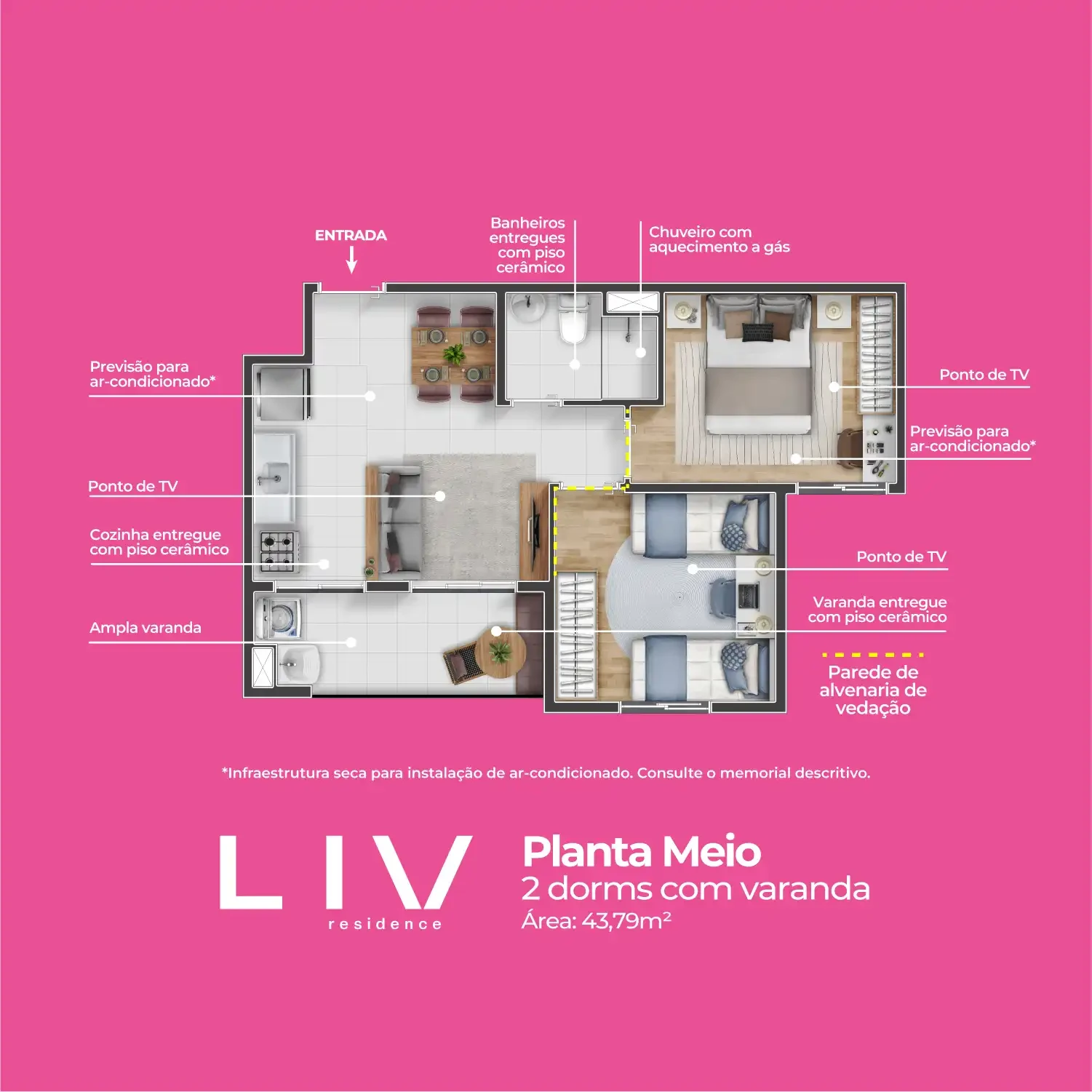 Planta Meio 2 dorms com varanda 0